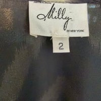 Image 8 of Milly Silk Chevron Print V Neck Sheath Dress with Metallic Accent- Size 2