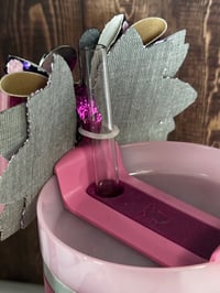 Image 4 of Cheshire Cat Tumbler Straw Topper Bow | Wonderland Cup Accessory
