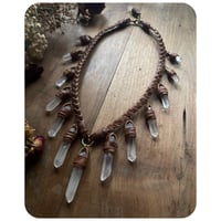 Image 2 of SALE - The Oakley Necklace - Clear Quartz Crystals and Chestnut Brown Leather   