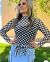 Black White Checked Mesh Top