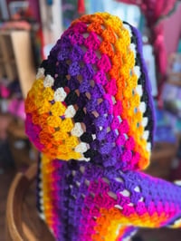 Image 2 of OCULUS - Hooded crop top jumper L/ XL flared sleeve - handmade crochet - one of a kind
