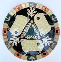 Image 2 of Three sheep large round handbuilt and hand decorated earthenware plate