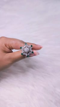 Image 6 of ADR4505_Silver Plated Green Stone Snowflake Design American Diamond Adjustable