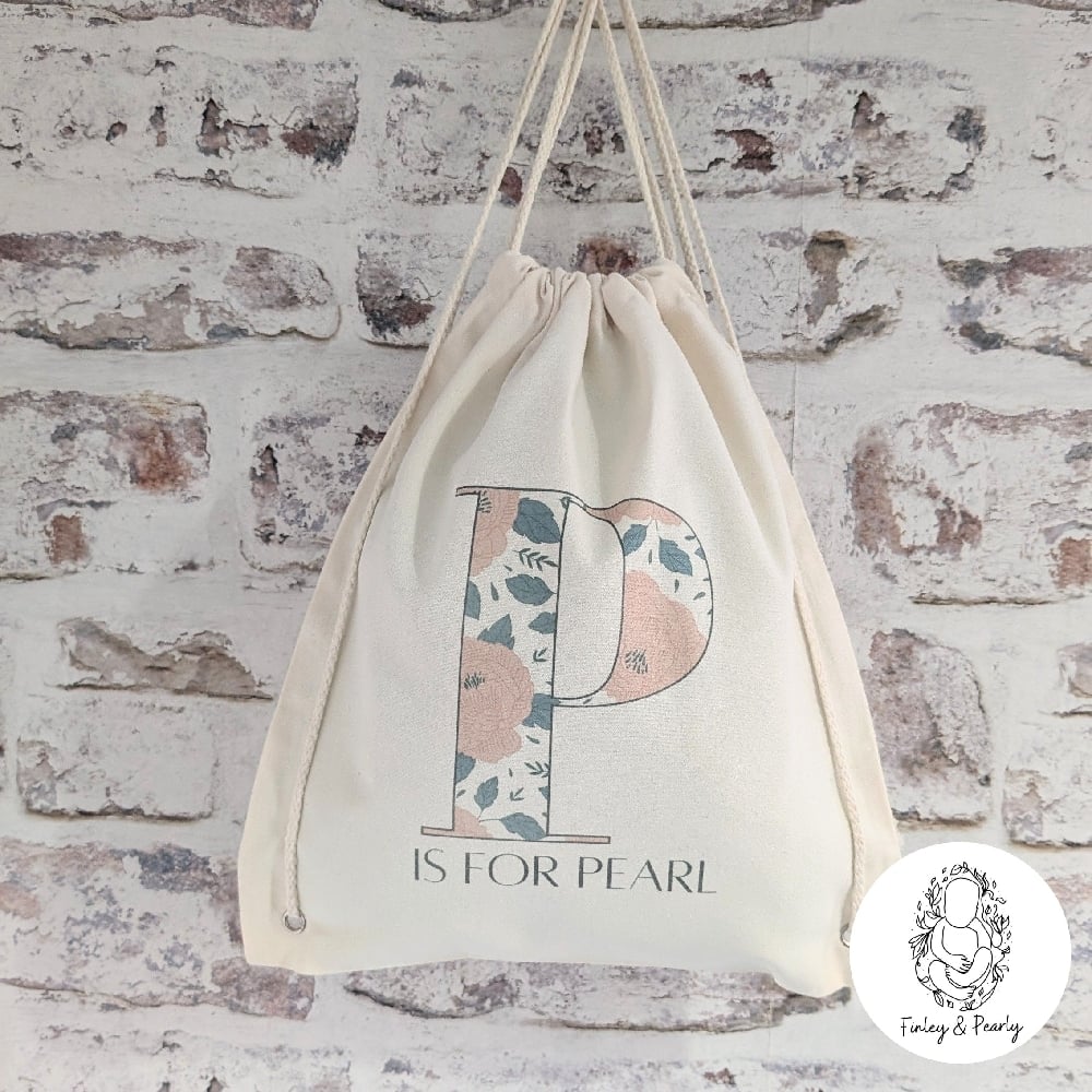 BAG: Flower Letter Drawstring