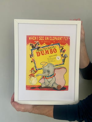 Image of Dumbo c1941, framed vintage sheet music of 'When I See An Elephant Fly'