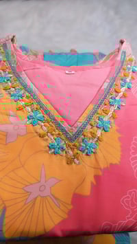 Image 1 of KSV81111-Soft Maslin Silk Flower Handwork Kurtha Set