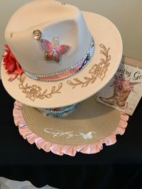 Image 1 of “This Girl Loves Jesus” Butterfly Hand-burned Panama Narrow Brim Hat