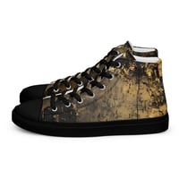 Image 1 of Black and Gold Tattered Textured Look Goth Women’s high top canvas shoes