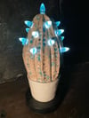 White and Light Blue Themed Ceramic Cactus Night Light Lamp