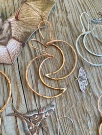 Image 3 of Large Hammered Crescent Moon Earrings
