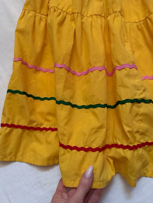 1960s marigold cotton fiesta bohemian dress off shoulder 