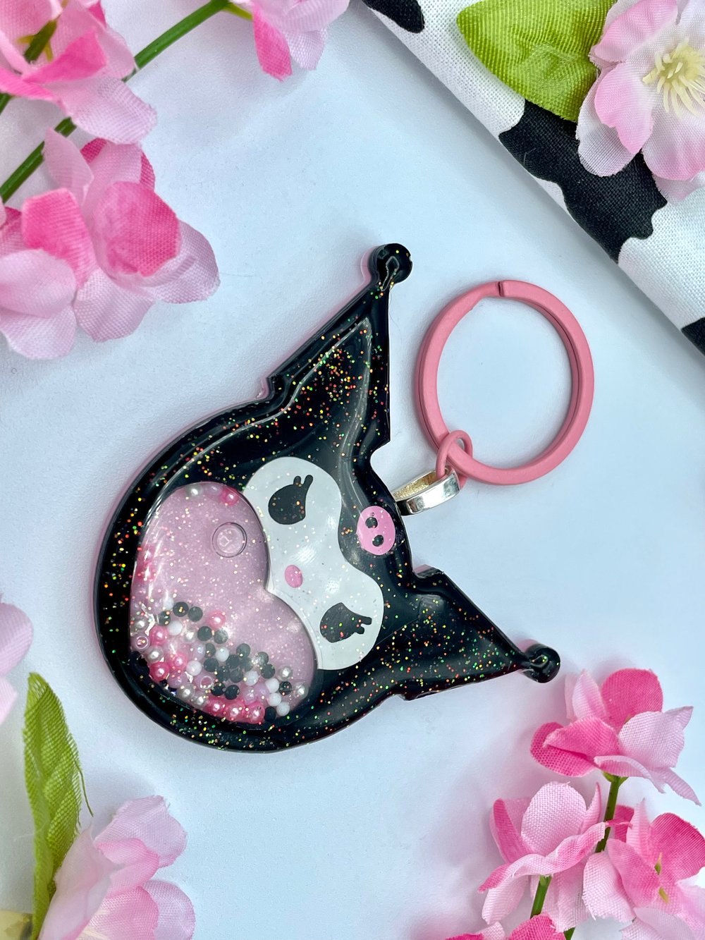 Image of Keychain - Black & Pink Bunny 1