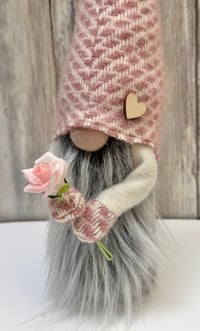 Image 3 of Dusky pink & cream Lambswool Wee Rose Gnome