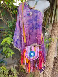 Image 5 of FRILL MINI body cross Sari bag with ruffles - detachable strap wear on waist too evil eye protection