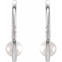 Image 2 of Sterling silver pearl & diamond hoops 