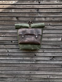 Image 1 of Motorcycle bag in waxed canvas with exterior leather pocket Bike accessories Waxed canva