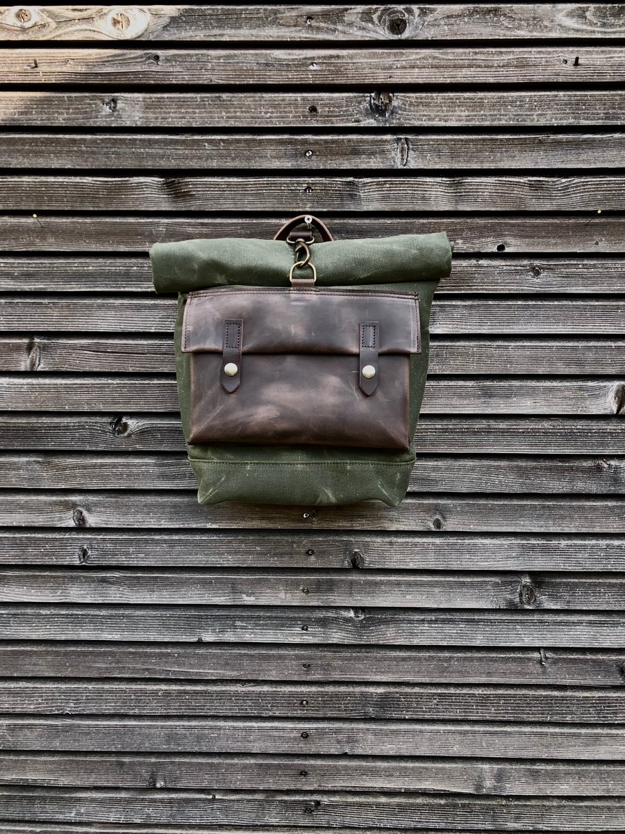 Image of Motorcycle bag in waxed canvas with exterior leather pocket Bike accessories Waxed canva