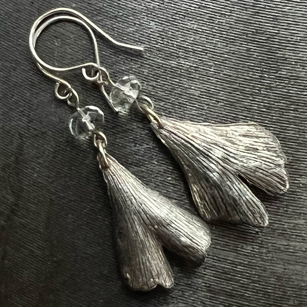 Image of Fine Silver Ginko Earrings with Faceted Crystal Bead