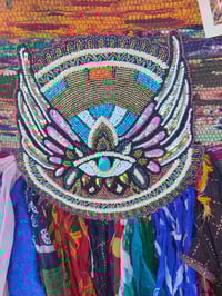 Image 2 of Frill Sari Beach bag Bamboo Handles no two the same