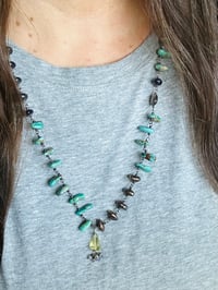 Image 3 of  turquoise petal and gemstone necklace with opal fringe pendant