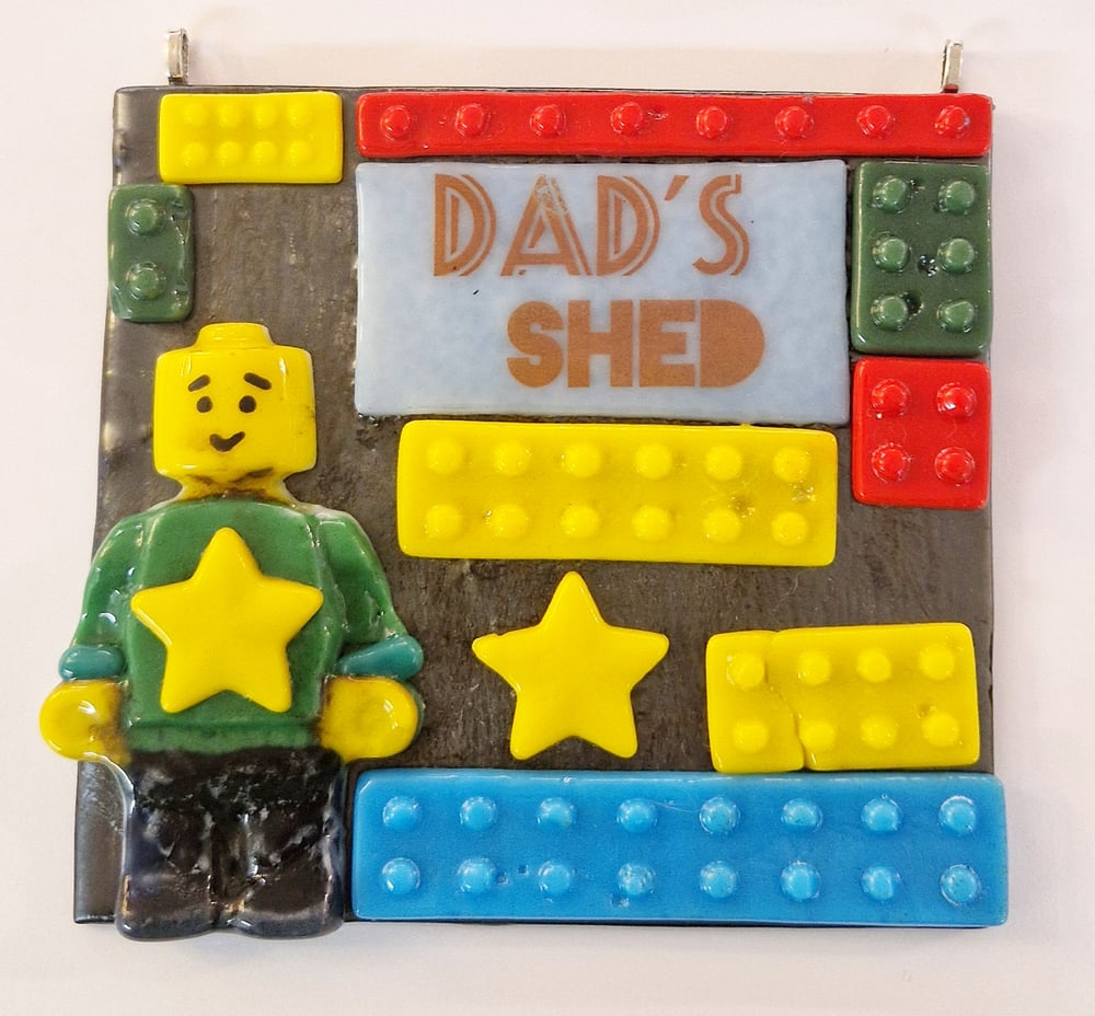 Image of Fused Glass 'Lego style' Dads Shed Sign