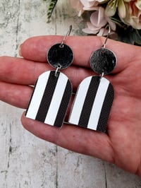 Image 2 of Black and White Stripe Arch Earrings