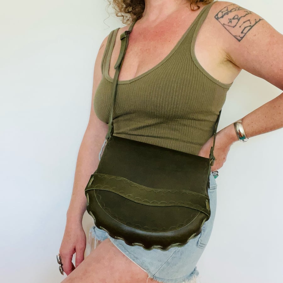 Image of Olive Vachetta Crossbody Saddle Bag