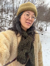 Image 4 of Arnprior Cable Ribbed Reversible Keyhole Scarf of Merino Bulky Wool (shown  in  Gris + more colours)