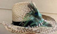 Image 3 of Cream Open Weaved Cowboy Hat Feathers and Bead  Band