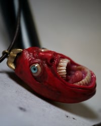 Image 14 of Berserk Egg of the King screamer pendant, leather cord, brass hardware, OOAK