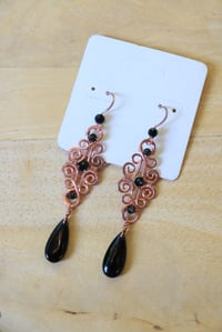 Image 3 of Copper + Onyx Woven Earrings