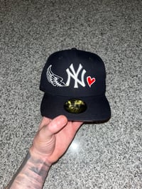 Image 3 of YOURS TRULY NAVY PINK BRIM YANKEES CUSTOM FITTED 