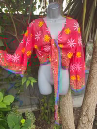 Image 5 of Embroidered Stevie - Red / turquoise trim