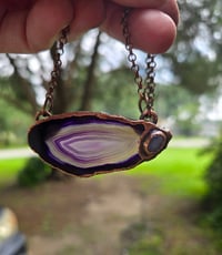 Image 3 of Electroformed purple geode slice and moonstone necklace 03