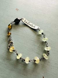 Image 1 of cognac garnet and prehnite beloved bracelet