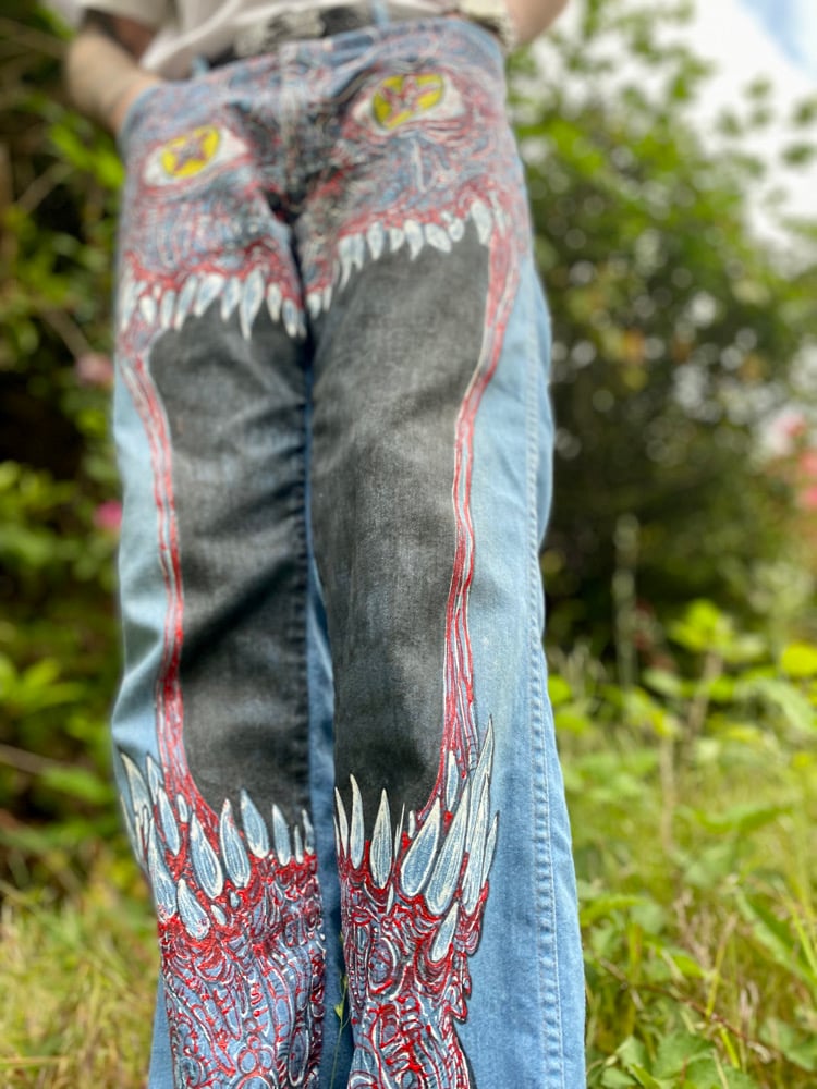 HUNGER AND DESIRE DENIM HAND PAINTED WRANGLER JEANS