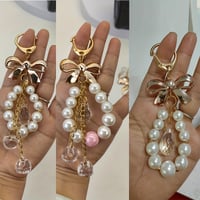 Image 1 of Elegant Bow Pearl Keychain with Crystal Drops - Perfect Gift for Her - Valentine's Day or Anytime - 