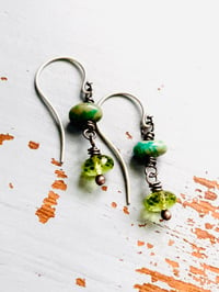 Image 2 of peridot and turquoise dangle earrings
