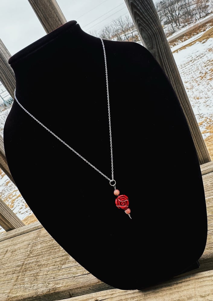 Image of "Love Me Deeply" Necklace w/ Rhodonite (sterling silver plated chain)