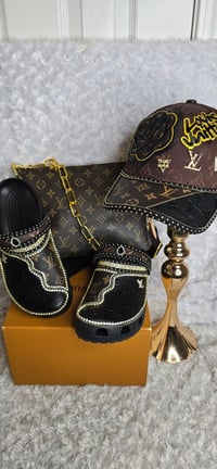 Image 1 of Size 10 black & classic 2tone Crocs w/ hat & Cuzzins crossbody 