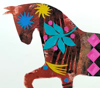 Image 3 of Clementine , a multi coloured monoprinted horse with collage elements 
