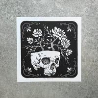 Image 4 of Flowers growing out of skull Linocut Print