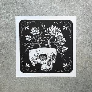 Flowers growing out of skull Linocut Print