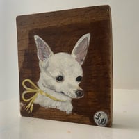 Image 4 of Original painting on wood -chihuahua with a yellow ribbon