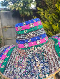Image 14 of Dolly cowboy hat - recycled sari fabric green pink blue