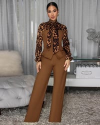 Image 1 of SOLARIS MOCHA LEOPARD PRINT JACKET & PANTS SET