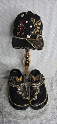 Image 2 of Black & Classic Brown Crocs with Hat