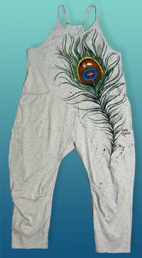 Image 1 of “PEACOCK FEATHER” CUSYOM HAND PAINTED BAGGY ROMPER MEDIUM