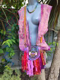Image 2 of FRILL MINI body cross Sari bag with ruffles - detachable strap wear on waist too-Hamsa hand