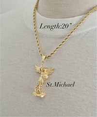 Image 1 of 4mm(20”) Rope chain with Large                         St. Michael pendant for men(Gold Plated)